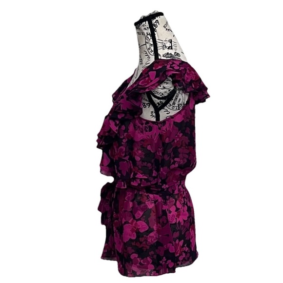 Vtg Y2K Express Sheer Floral Ruffle Top M Dark Romantic Goth Fairy Coquette - Picture 4 of 11